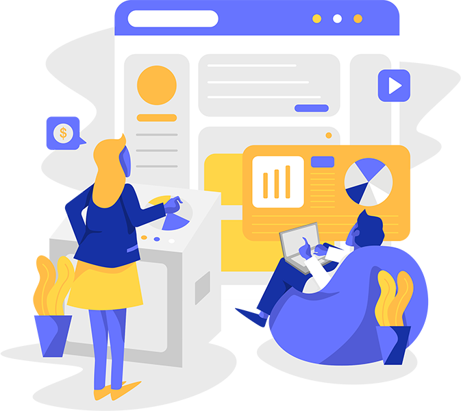 Two people reviewing software and analytics together